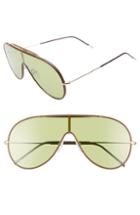 Women's Tom Ford Mack 137mm Shield Sunglasses - Rose Gold/ Green/ Brown