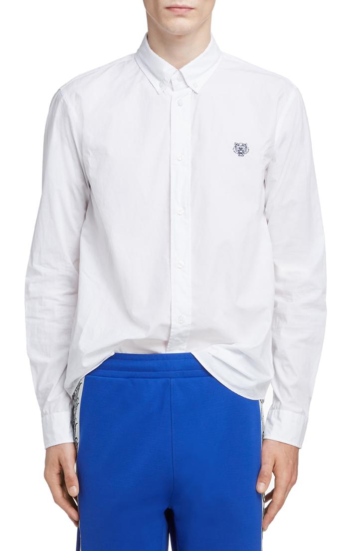Men's Kenzo Tiger Crest Sport Shirt - White