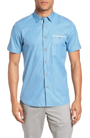 Men's Ted Baker London Wonky Trim Fit Oxford Sport Shirt (l) - Blue