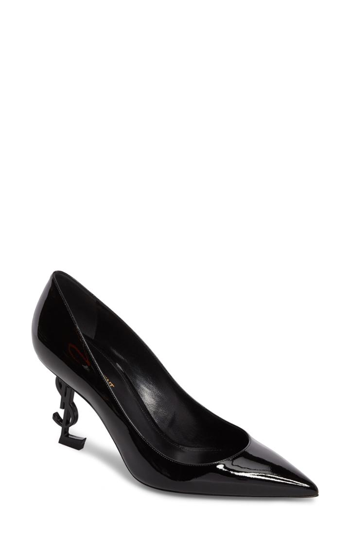 Women's Saint Laurent Opyum Ysl Pointy Toe Pump .5us / 37.5eu - Black