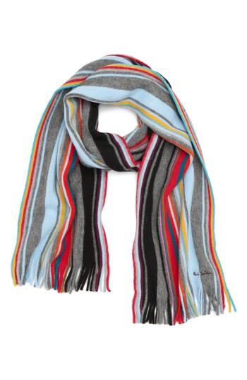 Men's Paul Smith Fennel Stripe Wool Scarf, Size - Grey