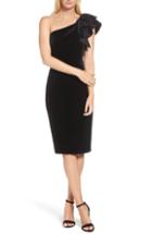 Women's Eliza J One-shoulder Velvet Sheath Cocktail Dress - Black