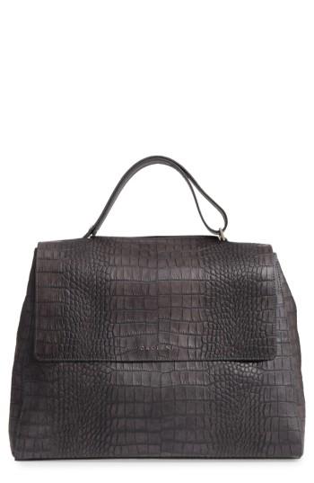Orciani Large Sveva Croc Embossed Calfskin Leather Convertible Satchel - Grey