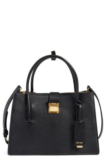 Miu Miu 'small Madras' Goatskin Leather Satchel - Black