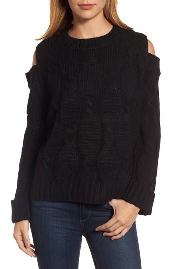 Women's Rdi Cold Shoulder Cable Sweater - Black