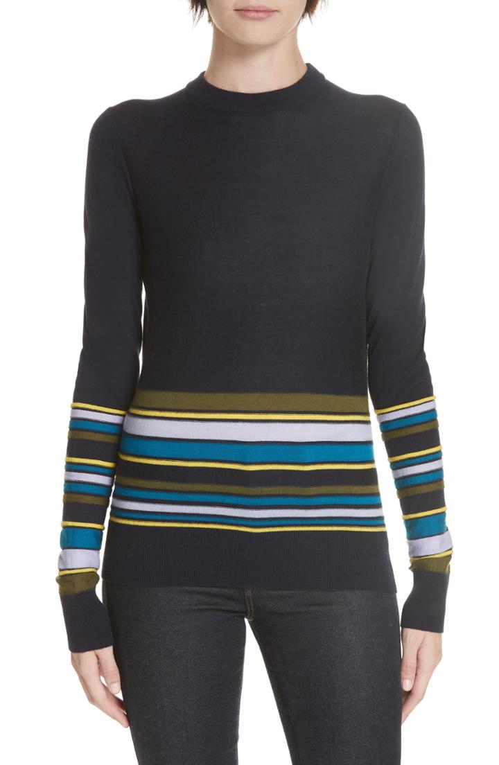 Women's Derek Lam 10 Crosby Partial Stripe Sweater - Blue