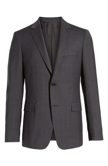 Men's Theory Wellar Grey Blue Plaid Sport Coat R - Metallic