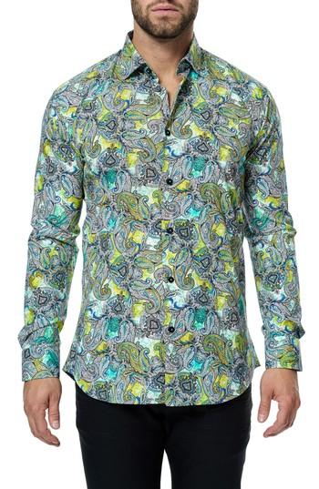Men's Maceoo Luxor Yellow Paisley Trim Fit Sport Shirt (l) - Yellow