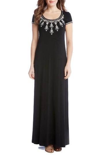 Women's Karen Kane Embroidered Cap Sleeve Maxi Dress - Black