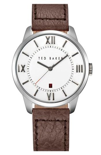 Men's Ted Baker London Round Leather Strap Watch, 41mm
