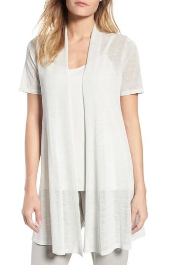 Women's Eileen Fisher Long Organic Linen Blend Cardigan, Size - Ivory