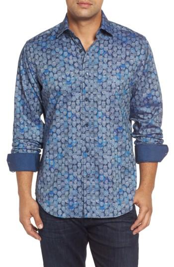 Men's Bugatchi Classic Fit Face Print Sport Shirt - Blue