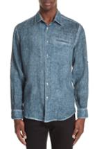 Men's John Varvatos Collection Burnout Linen Shirt - Blue