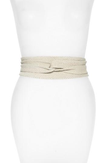 Women's Ada Python Embossed Calfskin Leather Wrap Belt, Size - Cement Small Python