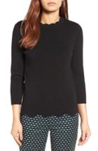 Petite Women's Halogen Scallop Edge Sweater, Size P - Black