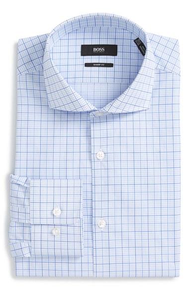 Men's Boss Sharp Fit Check Dress Shirt .5 R - Blue