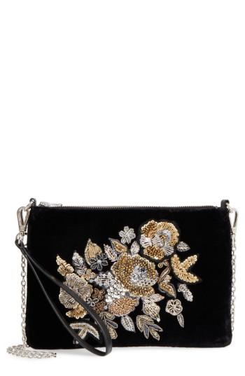 Chelsea28 Fleur Decor Velvet Convertible Wristlet - Black