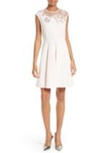 Women's Ted Baker London Dollii Embroidered Illusion Fit & Flare Dress