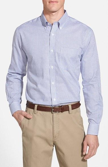 Men's Cutter & Buck 'epic Easy Care' Classic Fit Wrinkle Free Tattersall Plaid Sport Shirt - Blue (online Only)