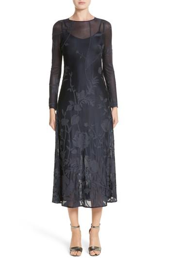 Women's Lafayette 148 New York Ivonna Sheer Fil Coupe Midi Dress, Size - Blue