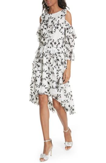 Women's Joie Alpheus Cold Shoulder Ruffled Silk Dress, Size - White