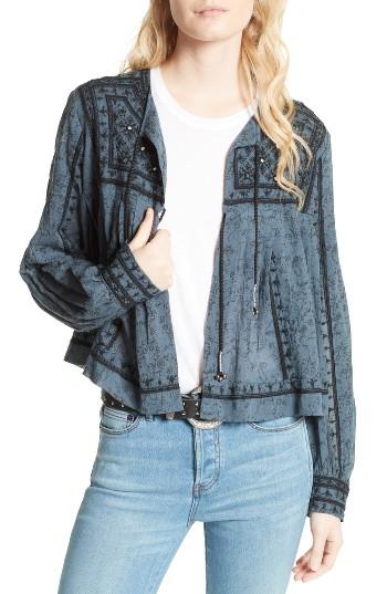 Women's Free People Twilight Embellished Cotton Jacket - Blue