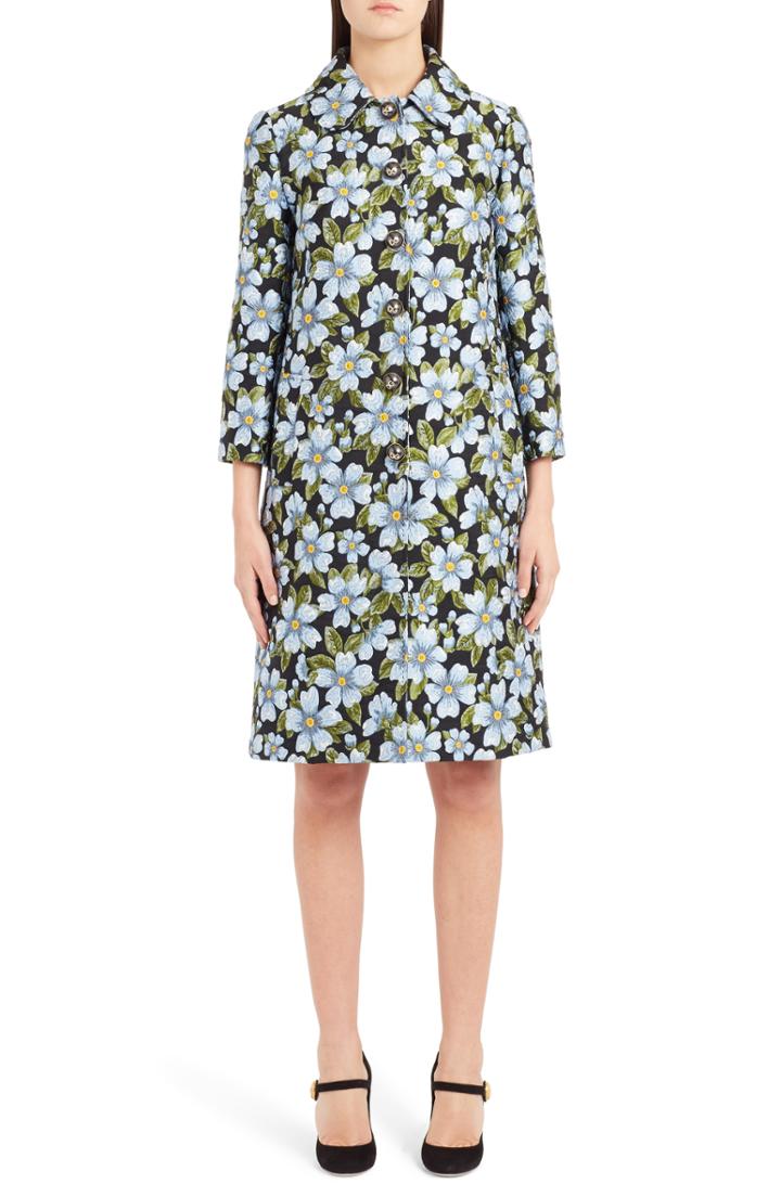Women's Dolce & Gabbana Dg Button Floral Jacquard Coat Us / 44 It - Blue