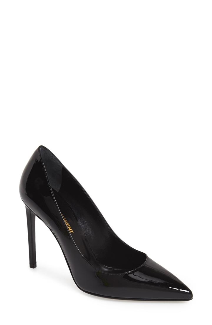 Women's Saint Laurent 'paris Skinny' Pointy Toe Pump .5us / 38.5eu - Black