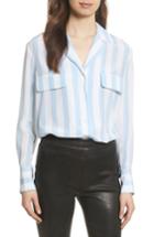 Women's Frame Stripe Pocket Silk Blouse - Blue