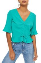 Women's Topshop Ruby Ruched Blouse Us (fits Like 0) - Green