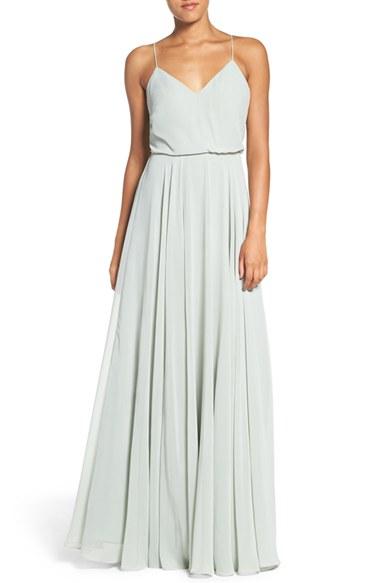 Women's Jenny Yoo 'inesse' Chiffon V-neck Spaghetti Strap Gown - Green