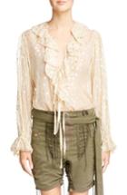 Women's Saint Laurent Metallic Dot Ruffled Georgette Blouse Us / 38 Fr - Beige