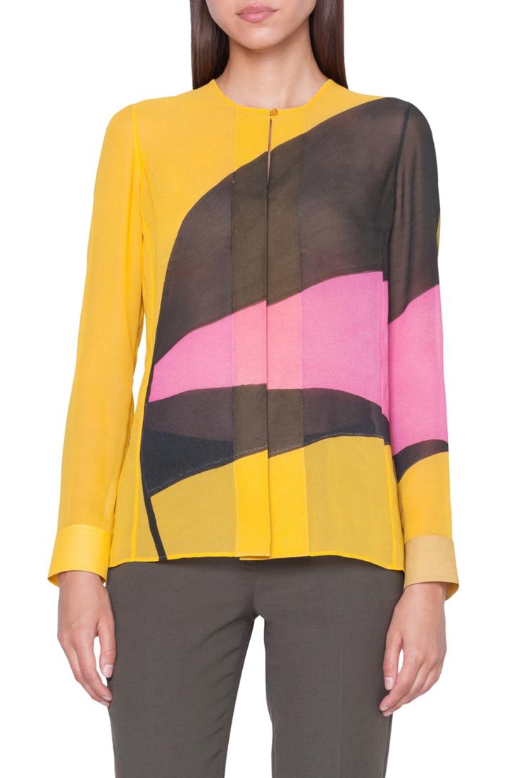 Women's Akris Sunrise Print Silk Crepe Top - Pink