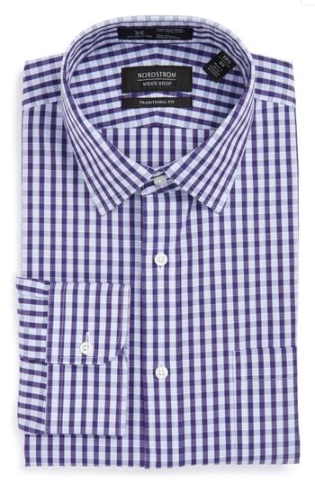 Men's Nordstrom Men's Shop Smartcare(tm) Traditional Fit Check Dress Shirt - 35 - Purple