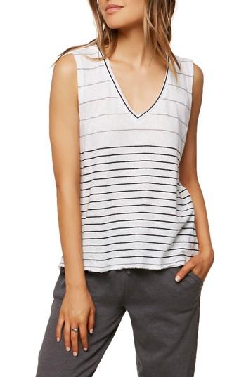 Women's O'neill Ricki Stripe Cotton & Linen Tank - White