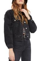 Women's Topshop Boxy Crop Denim Jacket Us (fits Like 0) - Black