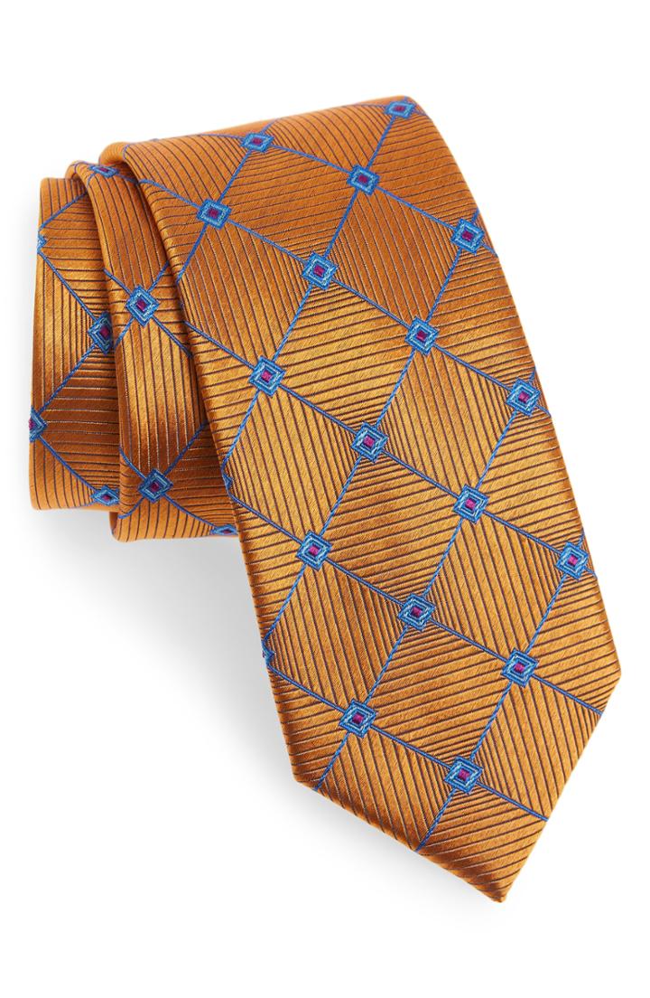 Men's Nordstrom Men's Shop Windowpane Silk Tie, Size - Orange