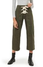 Women's Topshop Khaki Lace-up Wide Crop Jeans