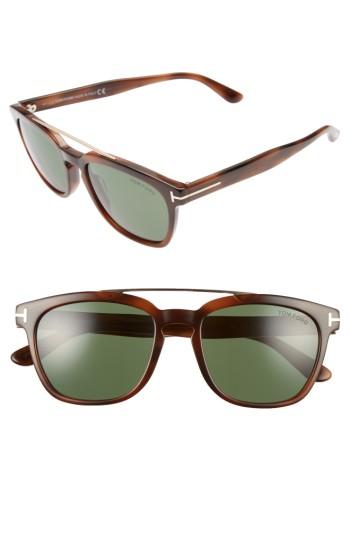 Women's Tom Ford 54mm Double Brow Bar Sunglasses - Havana/ Rose Gold/ Polar Green