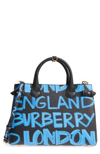 Burberry Medium Banner Graffiti Leather Tote - Black