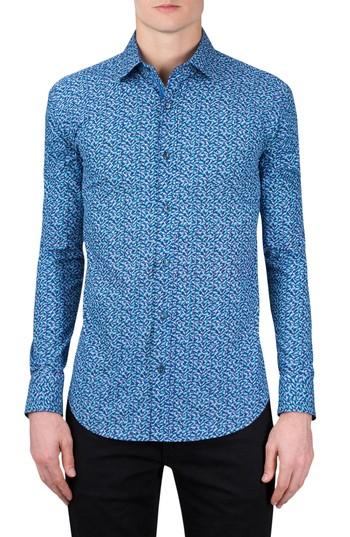 Men's Bugatchi Classic Fit Fish Bone Print Sport Shirt