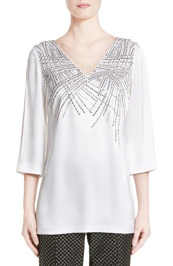 Women's St. John Collection Embellished Liquid Satin Top