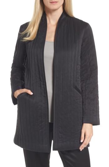 Women's Eileen Fisher High Collar Silk Jacket - Black