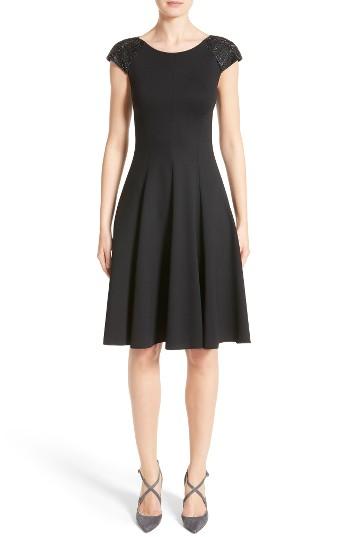 Women's Armani Collezioni Embellished Milano Jersey Dress - Black