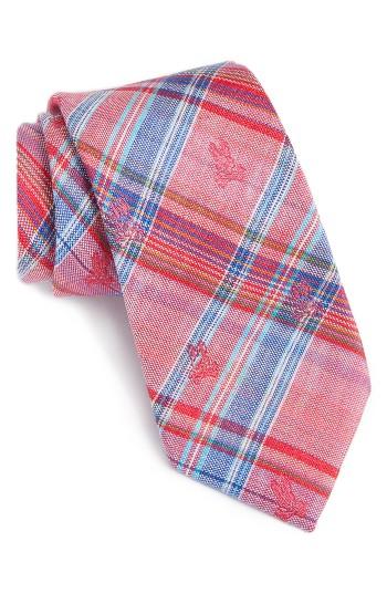 Men's Psycho Bunny Plaid Bunny Silk Tie, Size - Pink