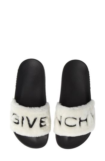 Women's Givenchy Logo Genuine Shearling Slide Sandal Us / 35eu - White