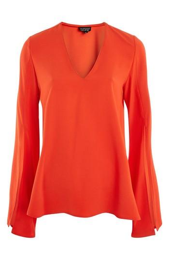 Women's Topshop Split Sleeve V-neck Tunic Us (fits Like 0) - Red