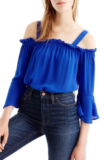 Women's J.crew Cold Shoulder Bell Sleeve Top - Blue