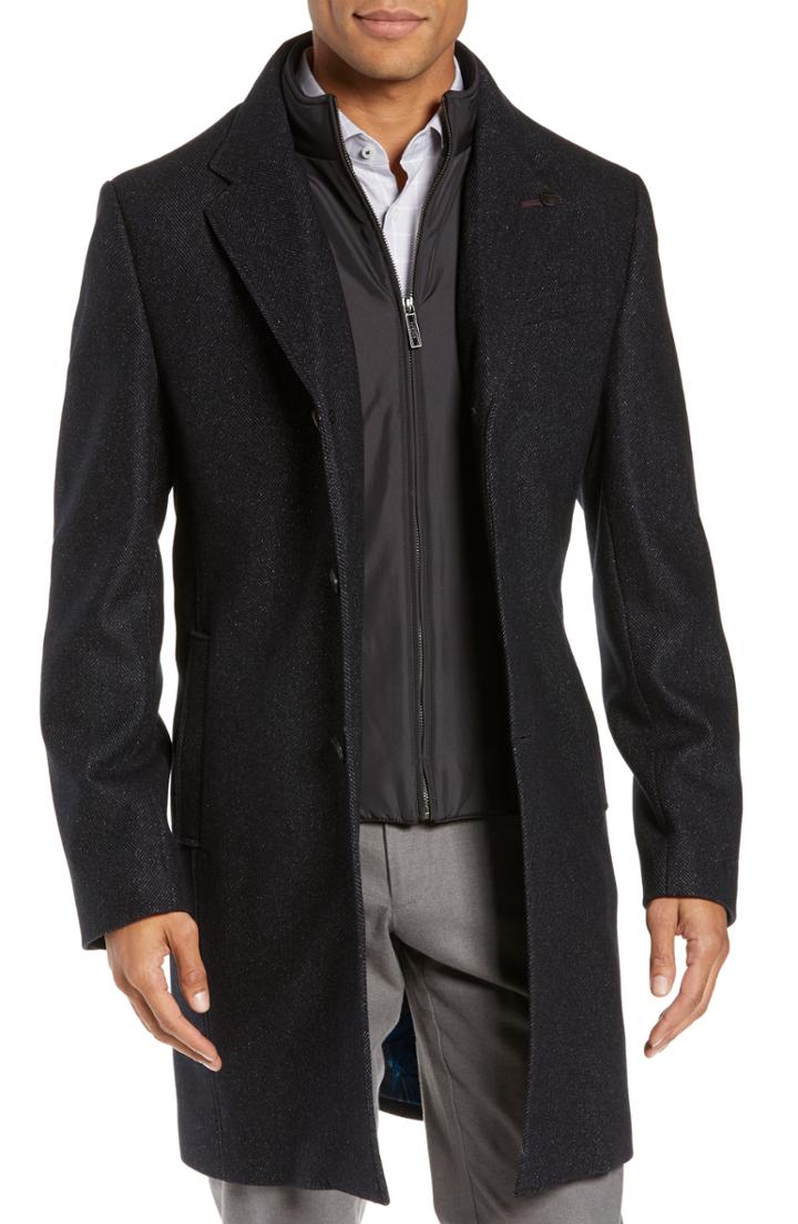 Men's Ted Baker London Herringbone Wool Blend Overcoat R - Blue