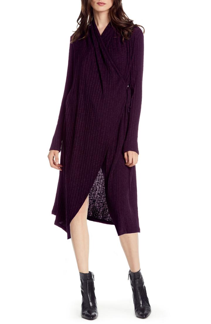 Women's Michael Stars Jasper Poorboy Ribbed Wrap Dress, Size - Purple